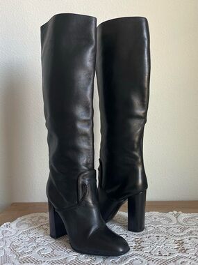 Bottega Veneta Tall Black Leather Block Heel Boots